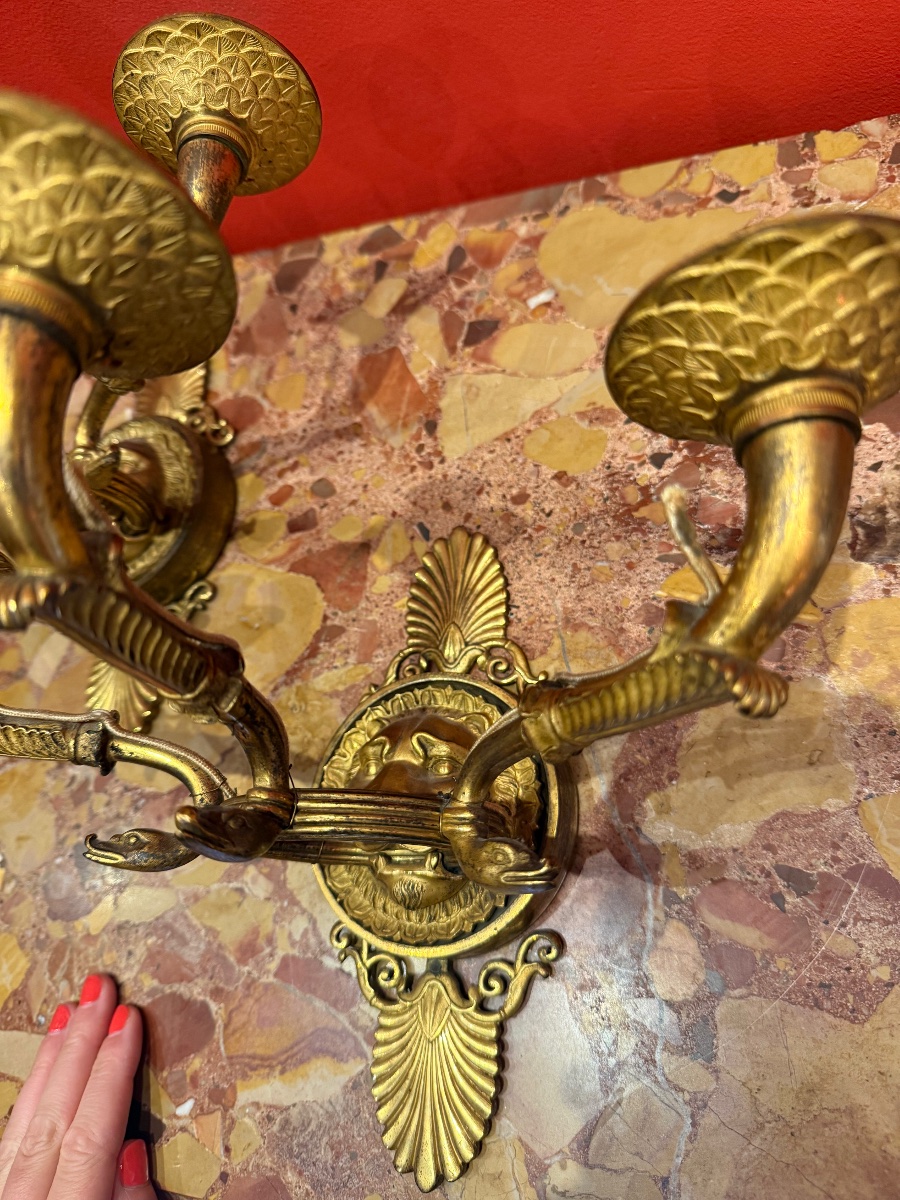 Paire d'appliques en bronze doré, époque Empire-photo-2