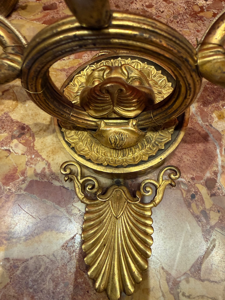 Paire d'appliques en bronze doré, époque Empire-photo-3