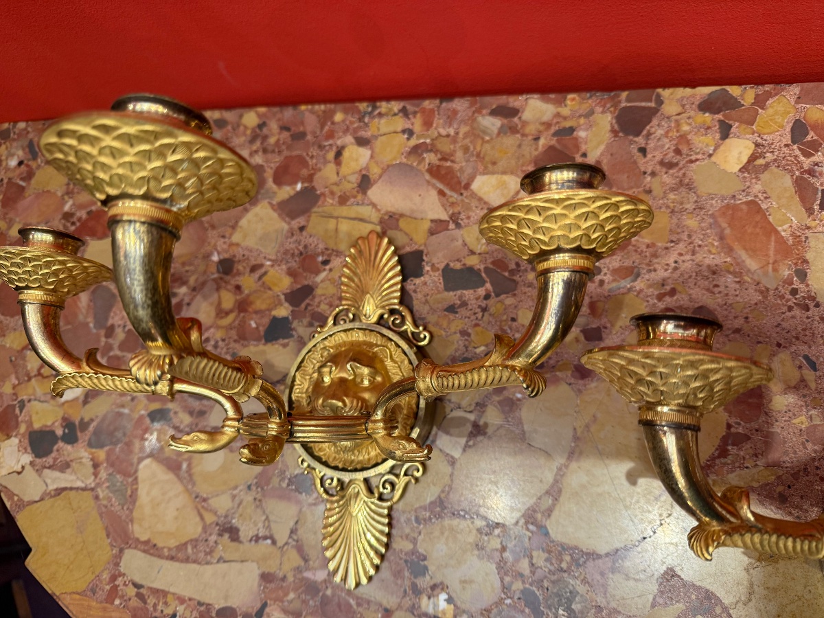 Paire d'appliques en bronze doré, époque Empire-photo-3