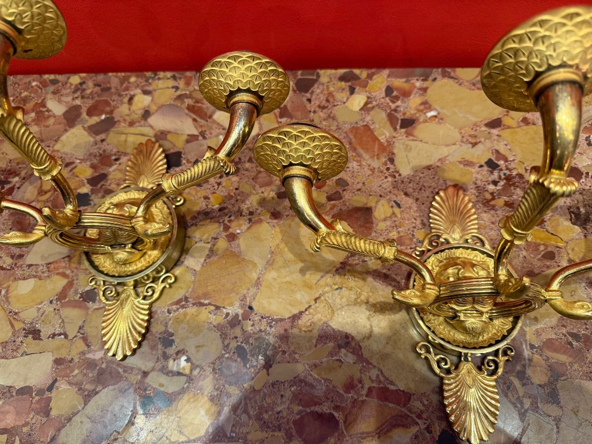 Paire d'appliques en bronze doré, époque Empire-photo-4