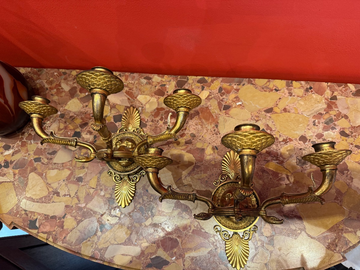 Paire d'appliques en bronze doré, époque Empire