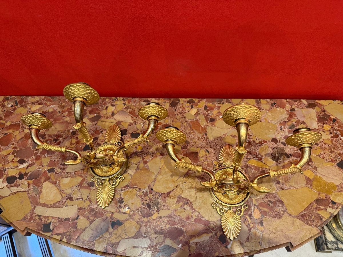 Paire d'appliques en bronze doré, époque Empire