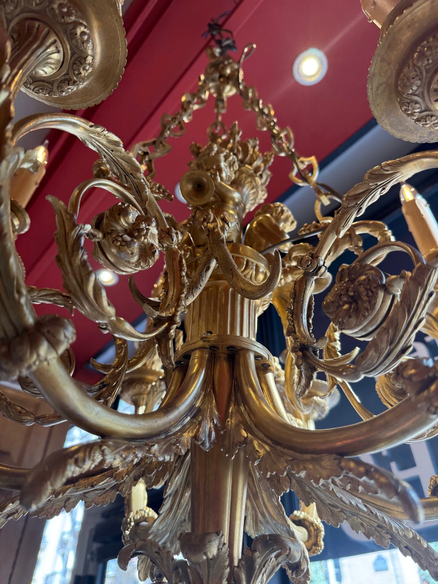 E. Mottheau Chandelier With Child Musicians, Bronze, 19th Century -photo-2