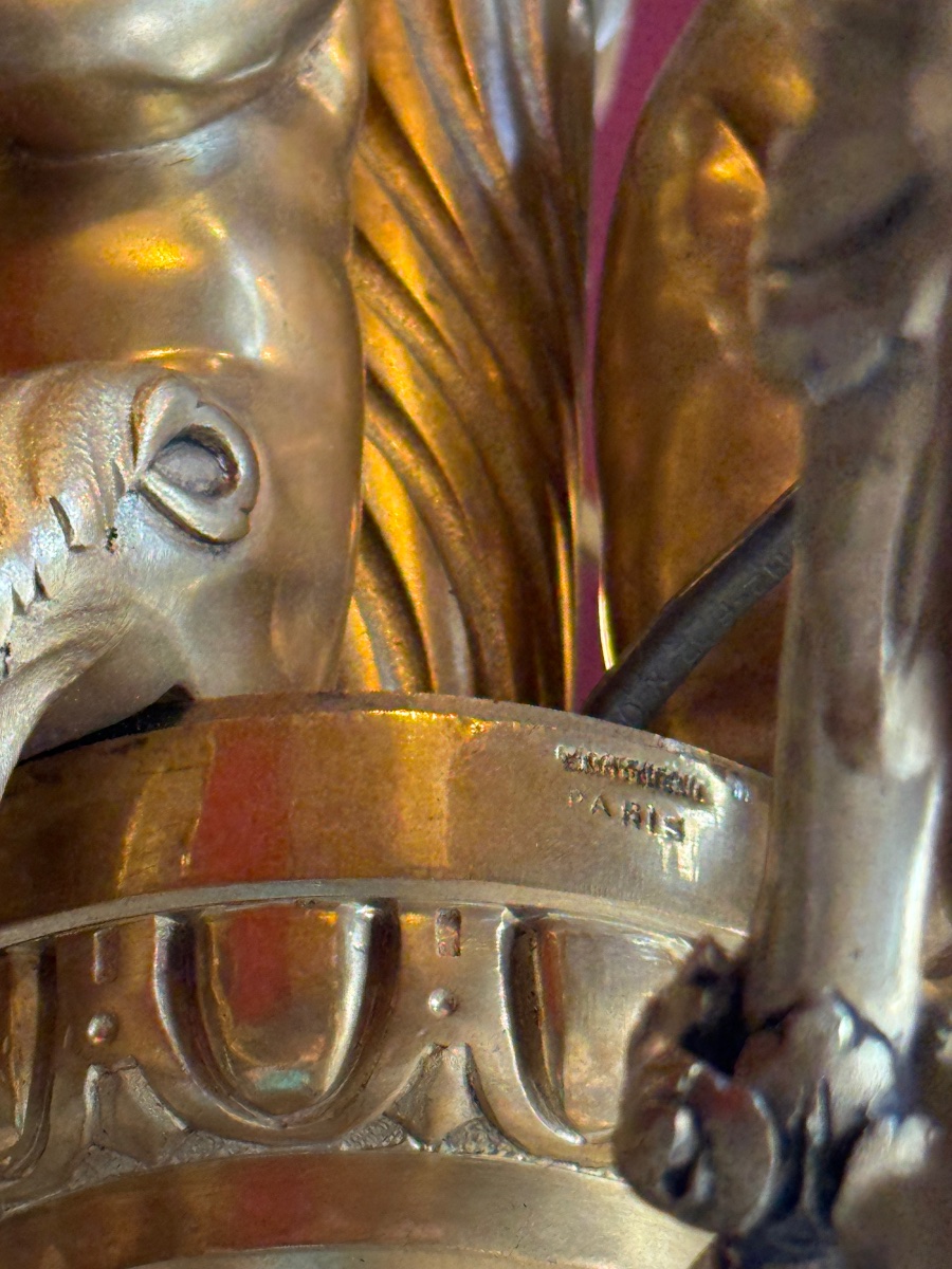 E. Mottheau Chandelier With Child Musicians, Bronze, 19th Century -photo-3