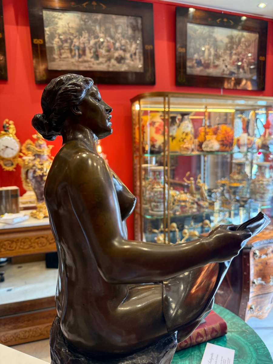 "the Song Of The Spring," Bronze, Georges Ernest Saulo, 19th Century -photo-1