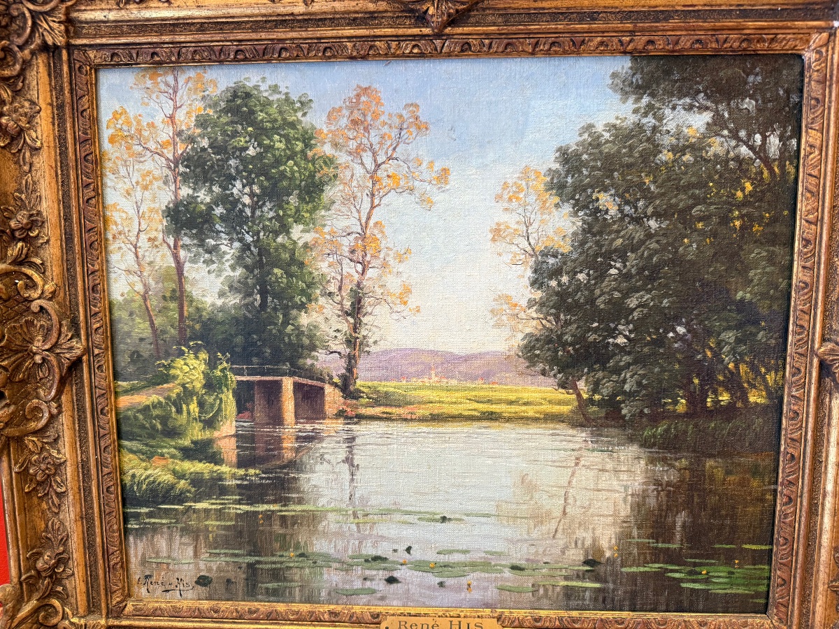 Oil Painting, Banks Of The Eure, René His, First Half Of The 20th Century -photo-3