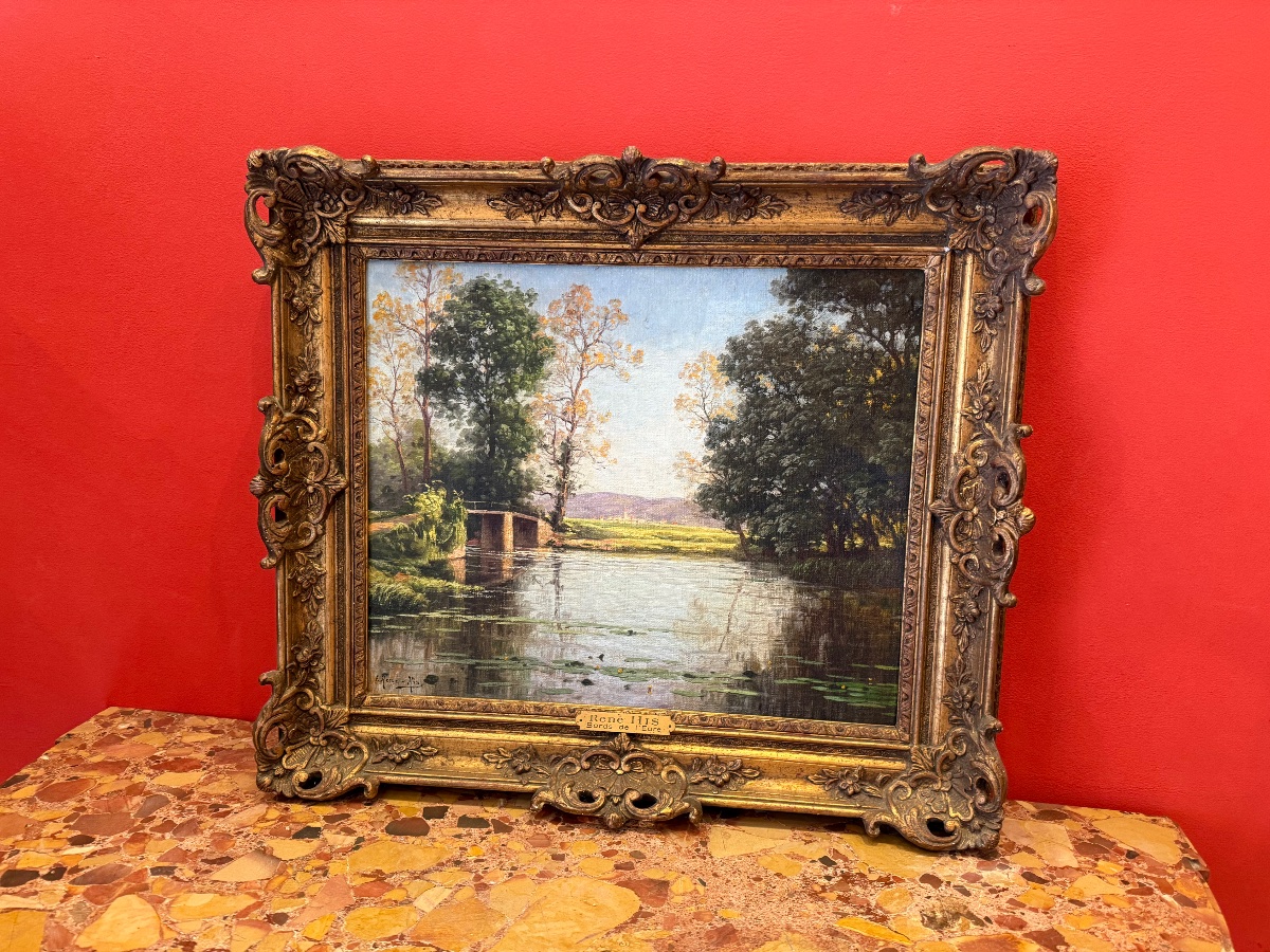 Oil Painting, Banks Of The Eure, René His, First Half Of The 20th Century 