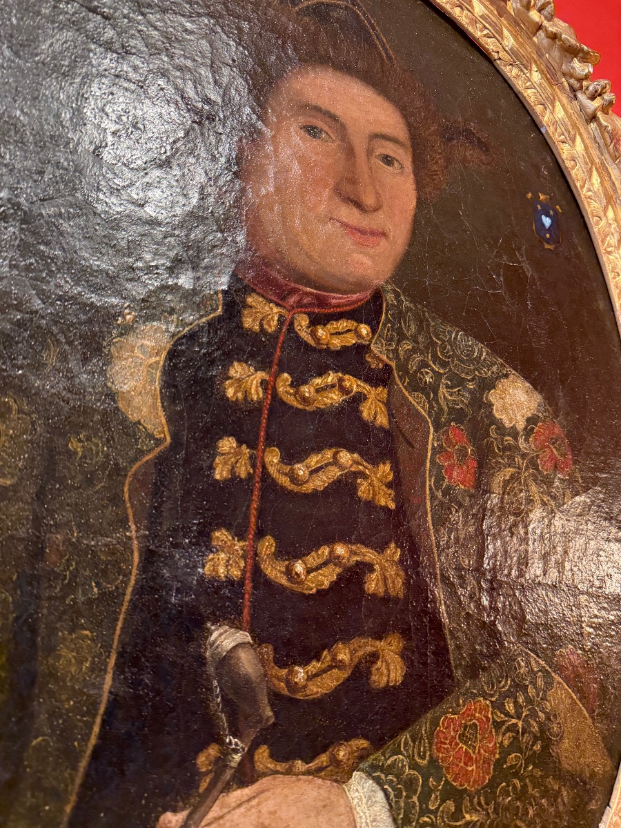 Oval Portrait, Oil On Canvas, Man In Ceremonial Attire, 18th Century.-photo-2