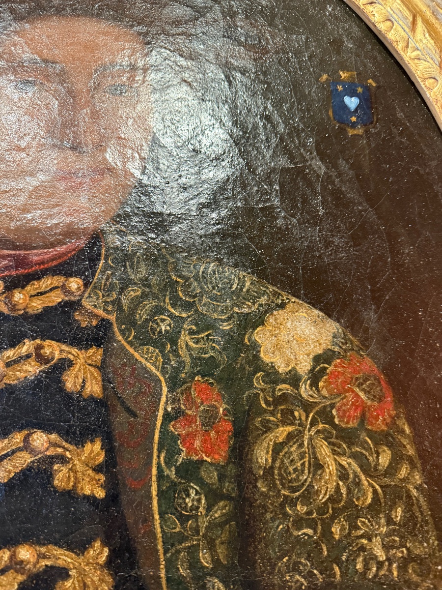 Oval Portrait, Oil On Canvas, Man In Ceremonial Attire, 18th Century.-photo-3