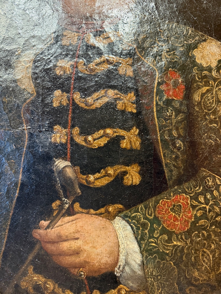Oval Portrait, Oil On Canvas, Man In Ceremonial Attire, 18th Century.-photo-4