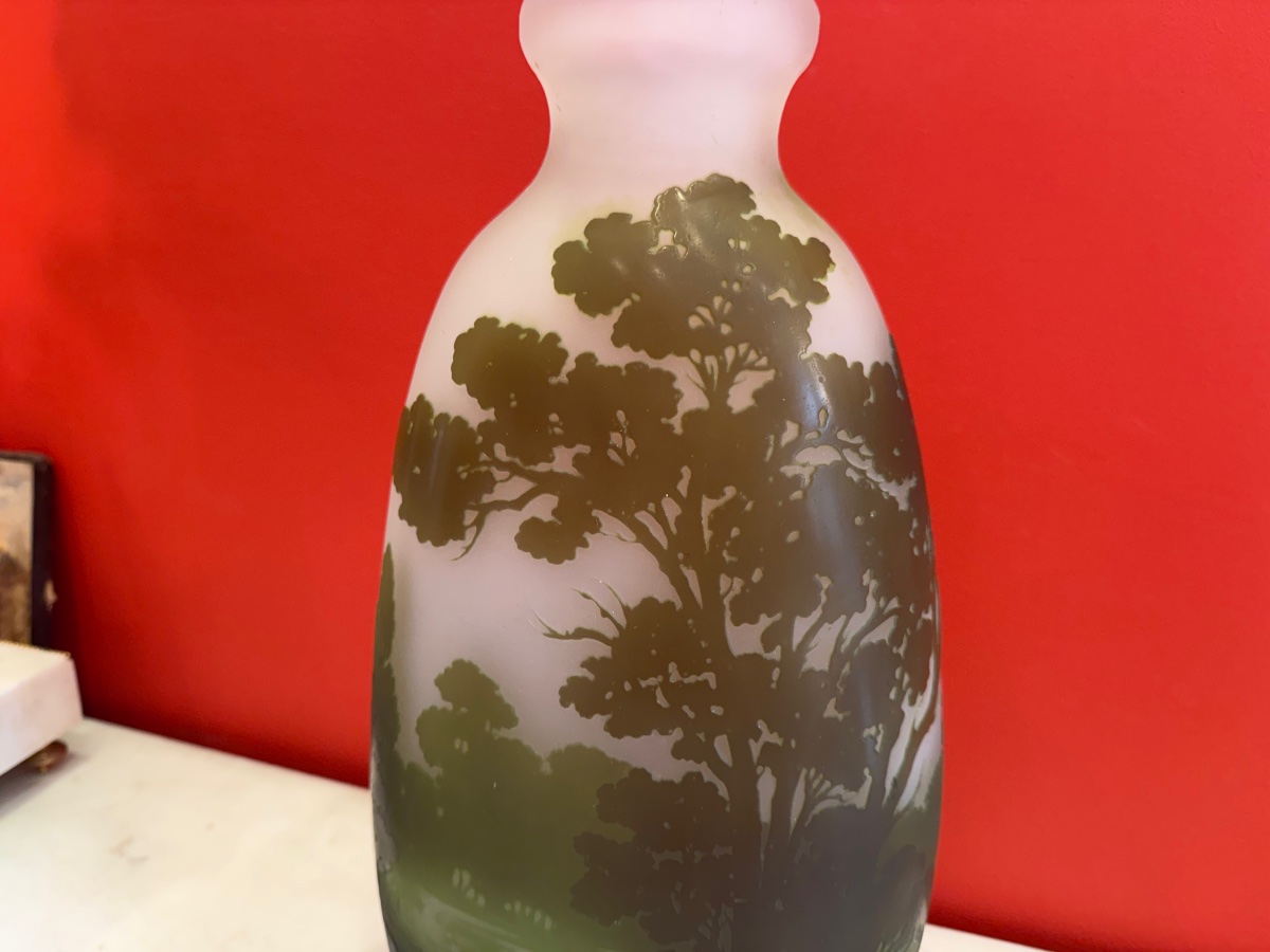 Vase Gallé, paysage aux arbres, XXème siècle-photo-2