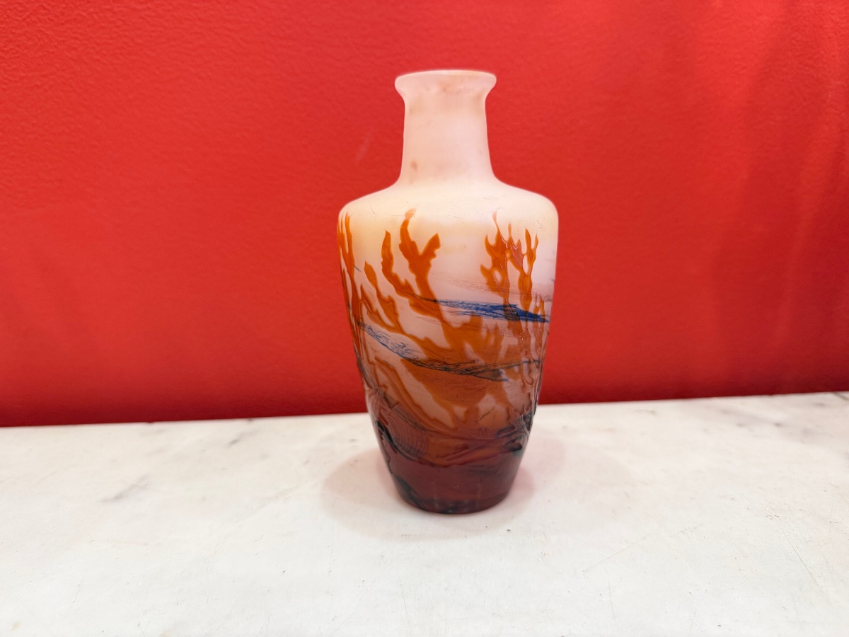 Petit vase d'algues et intercalaires, Gallé, XXème siècle 