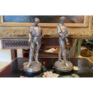 Lalouette - Pair Bronze Silver Fencers