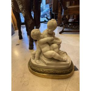 Carrara Marble Sculpture, The Disputed Basket, 19th Century