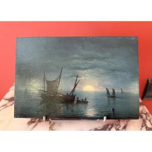 Henriette Gudin (1825-1892), Clair de lune sur la rade, XXème 