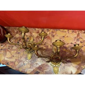 Pair Of Gilt Bronze Wall Sconces, Empire Period