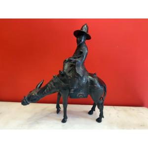 Statue Of Toba On His Mule, Bronze, 20th Century 