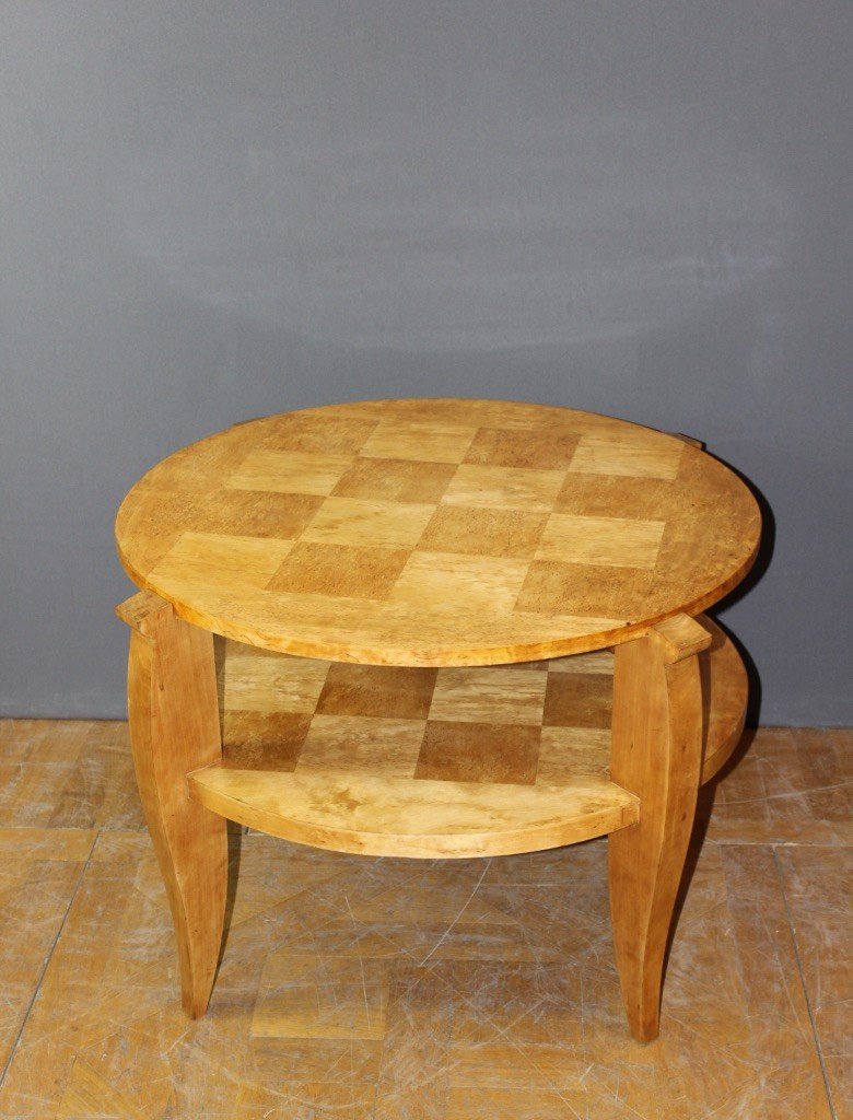 Art Deco Period Pedestal Table In Norwegian Birch With Two Trays Circa 1930-photo-2