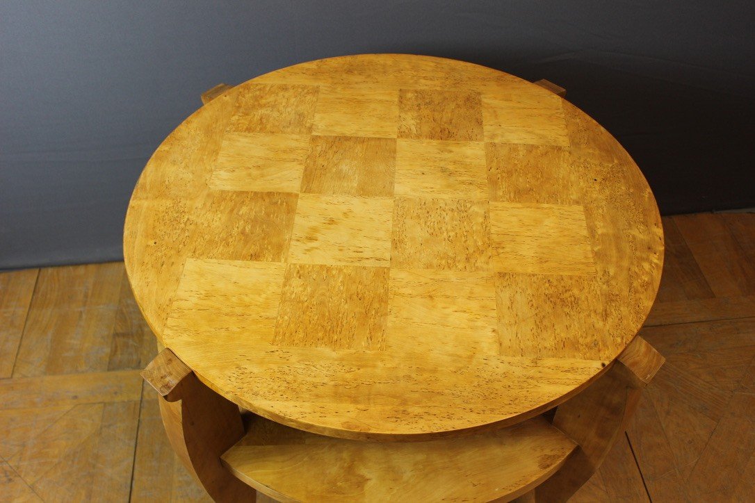 Art Deco Period Pedestal Table In Norwegian Birch With Two Trays Circa 1930-photo-3