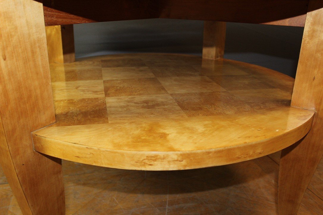 Art Deco Period Pedestal Table In Norwegian Birch With Two Trays Circa 1930-photo-5