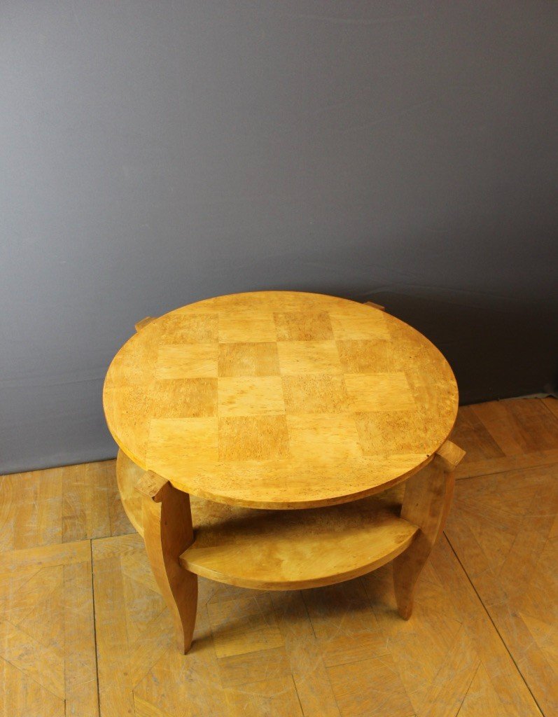 Art Deco Period Pedestal Table In Norwegian Birch With Two Trays Circa 1930-photo-7