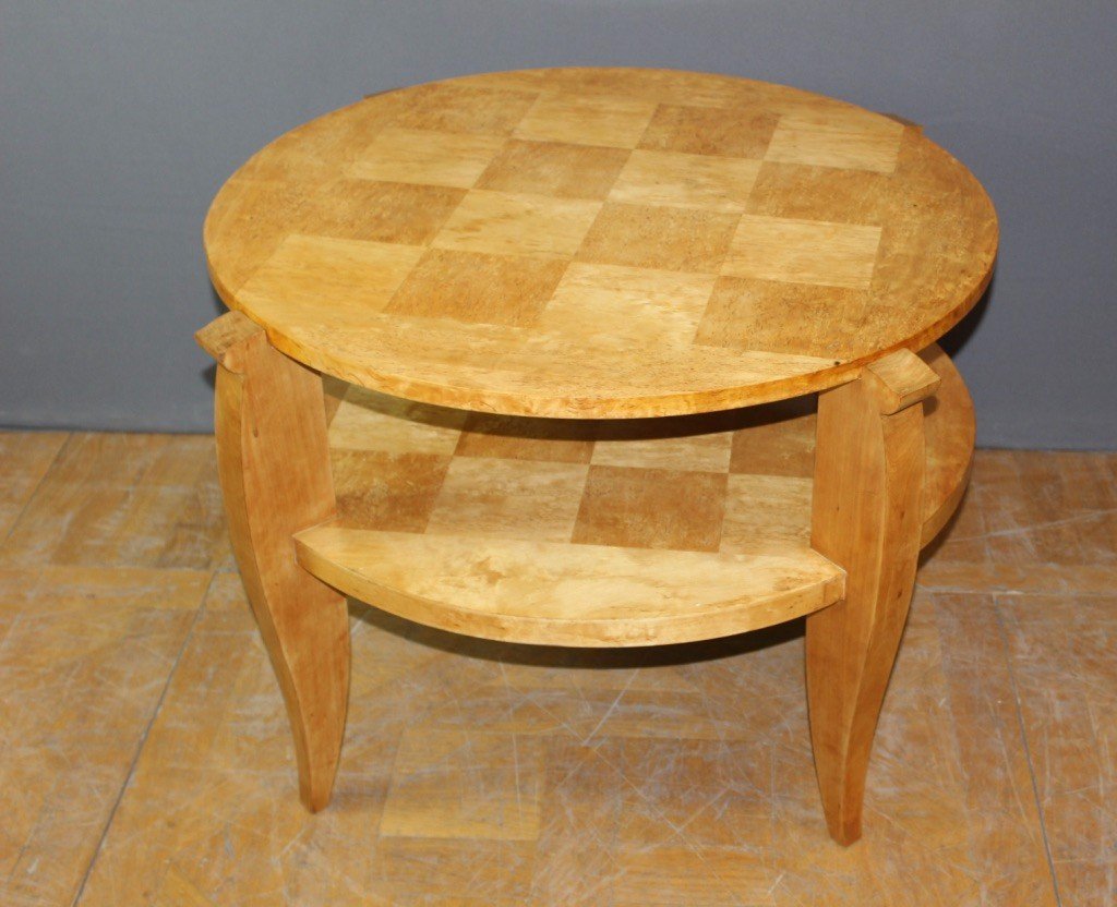 Art Deco Period Pedestal Table In Norwegian Birch With Two Trays Circa 1930