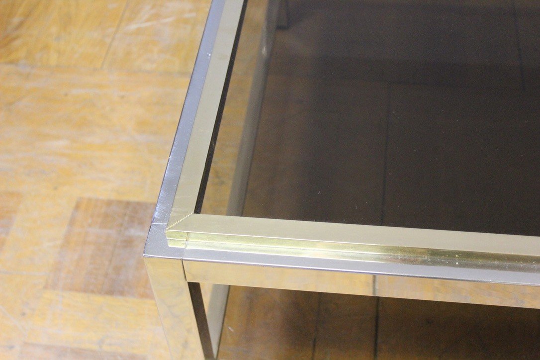 Large Coffee Table In Chrome And Golden Metal Entourage By Willy Rizzo Circa 1970-photo-4