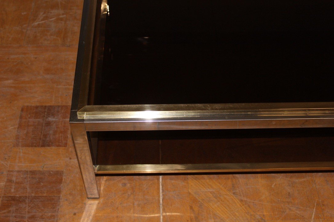 Large Coffee Table In Chrome And Golden Metal Entourage By Willy Rizzo Circa 1970-photo-5