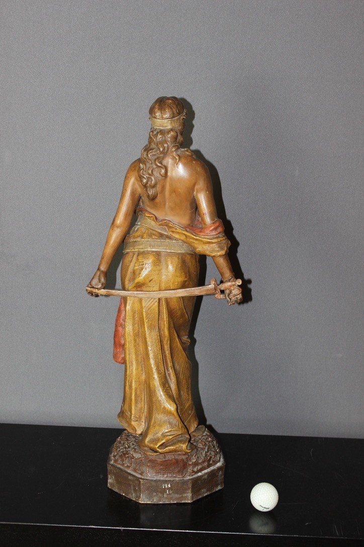 Terre cuite polychrome titrée "Judith " par Goldscheider vers 1900-photo-4