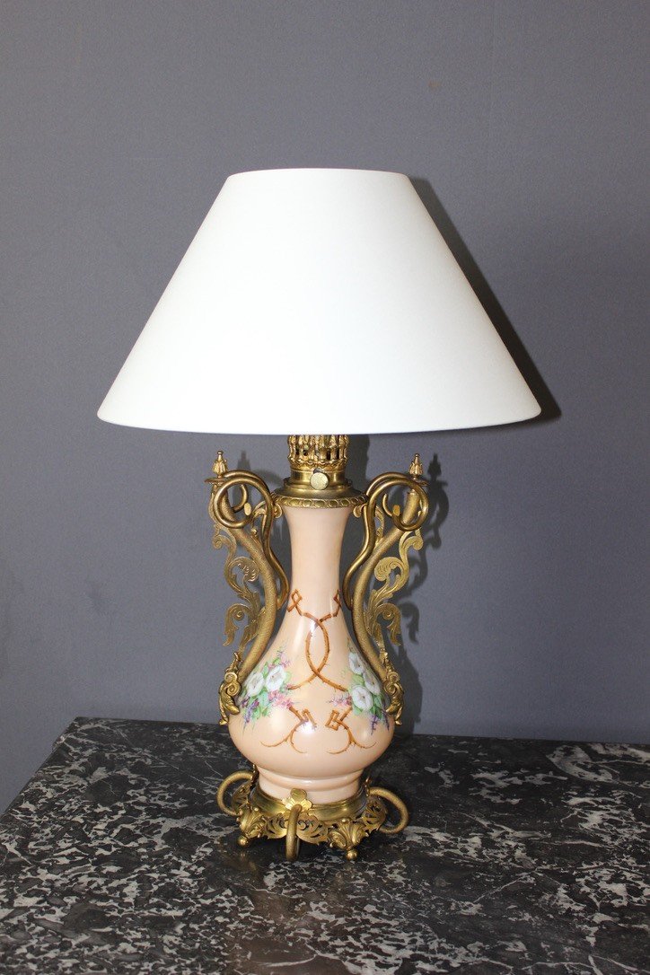 Pair Of Napoleon III Lamps In Opaline And Gilt Bronze-photo-1