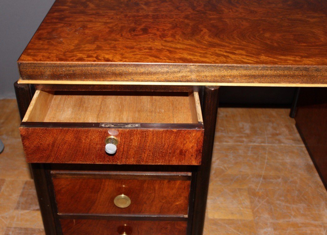 Bureau Plat d'époque Art Déco En Palissandre Vers 1930-photo-1