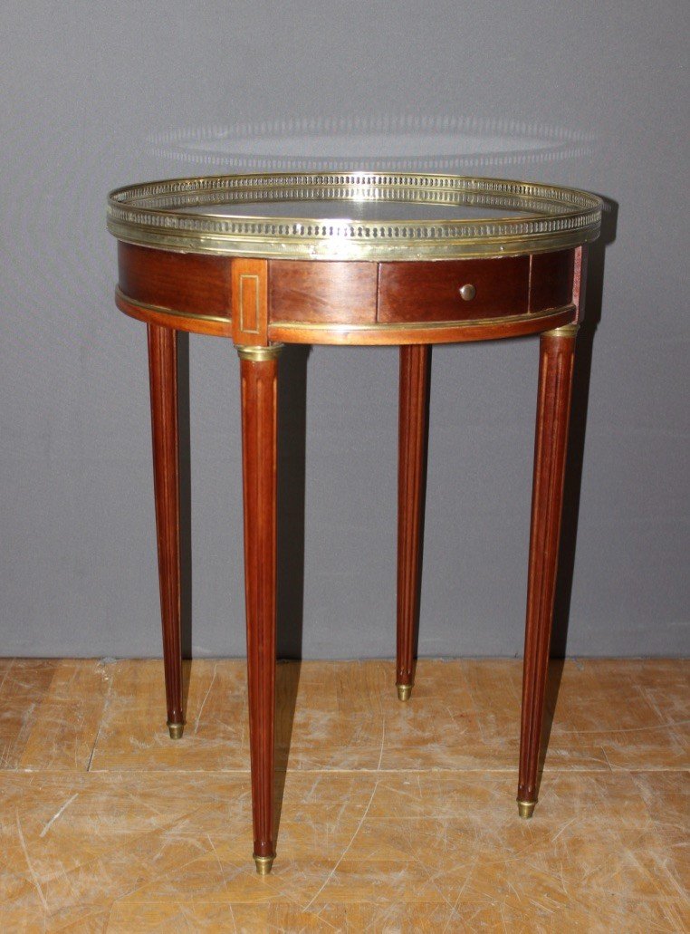 Table Bouillotte Louis XVI En Acajou Et Laiton Vers 1900