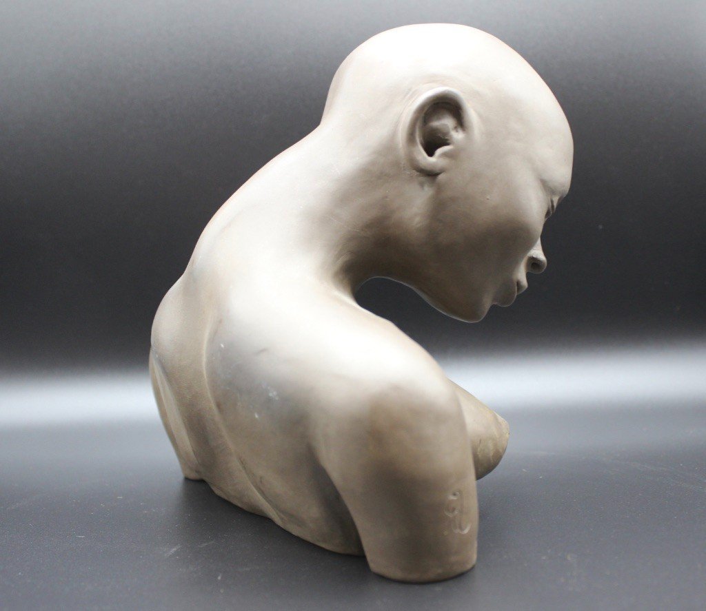 Sculpture Bust Of Young Bare-breasted Woman Circa 1980-photo-1