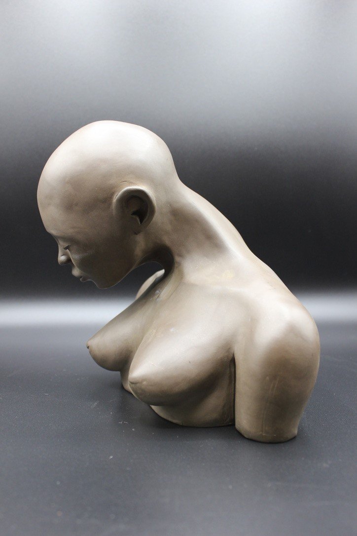 Sculpture Bust Of Young Bare-breasted Woman Circa 1980-photo-5