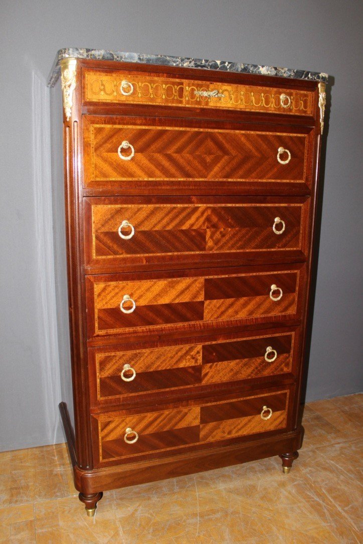 Louis XVI Style Chiffonier In Mahogany And Marquetry Circa 1925