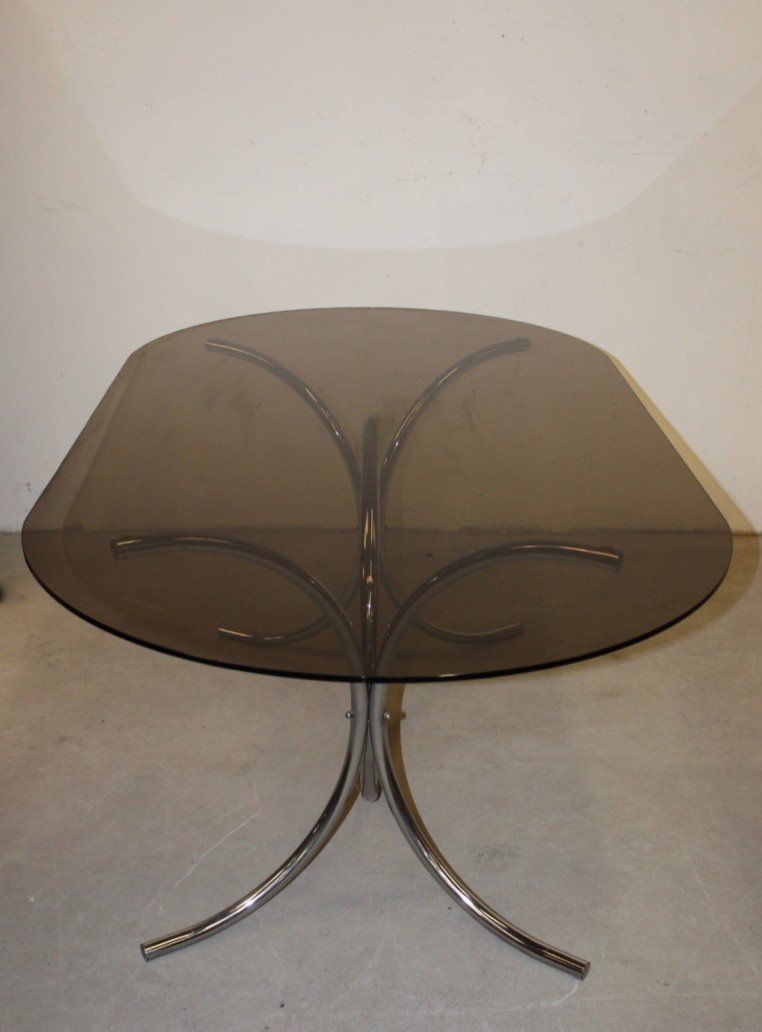 Smoked Glass And Chrome Table Circa 1970-photo-4