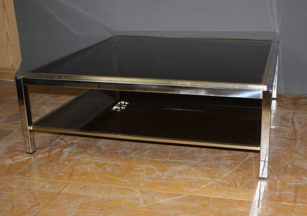 Square Coffee Table In Chrome And Brass Circa 1970-photo-2