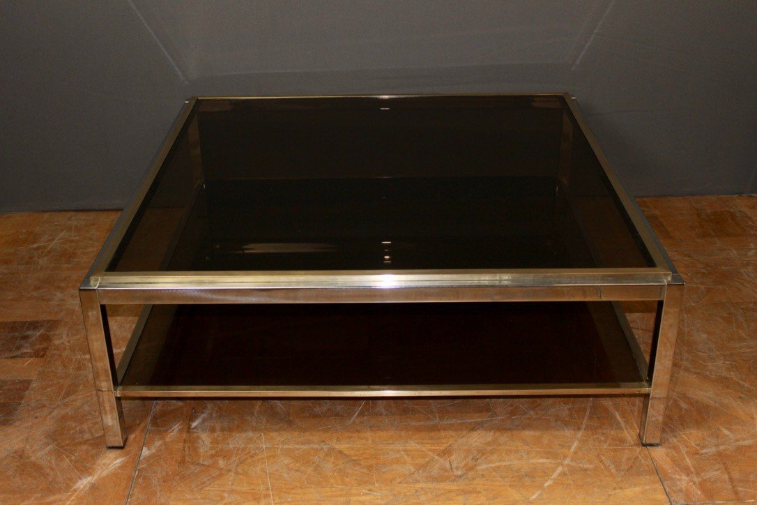 Square Coffee Table In Chrome And Brass Circa 1970-photo-3