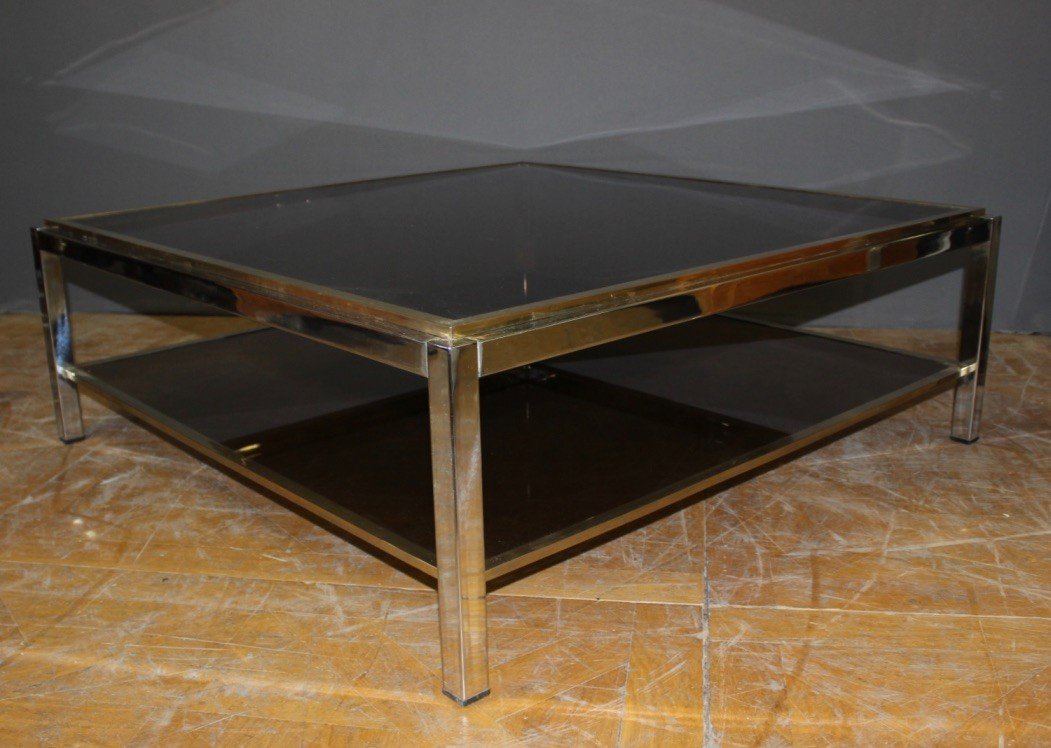 Square Coffee Table In Chrome And Brass Circa 1970-photo-4