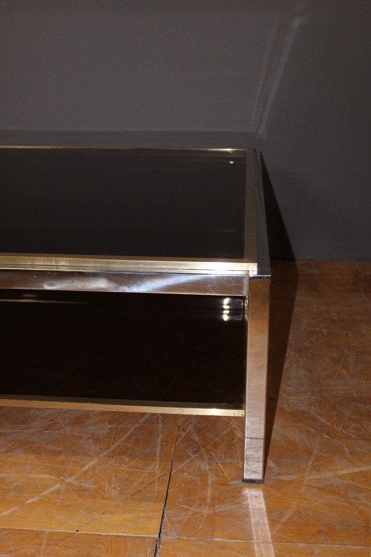 Square Coffee Table In Chrome And Brass Circa 1970-photo-1