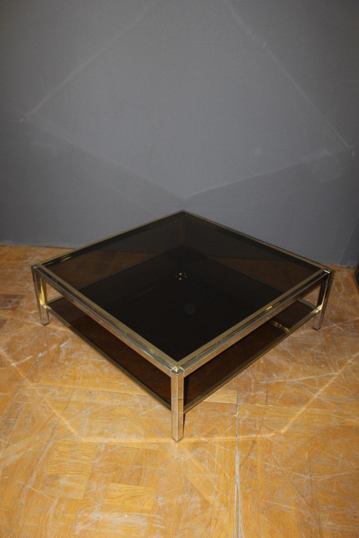 Square Coffee Table In Chrome And Brass Circa 1970-photo-3