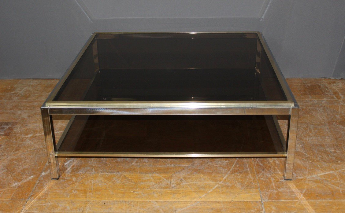 Square Coffee Table In Chrome And Brass Circa 1970-photo-5