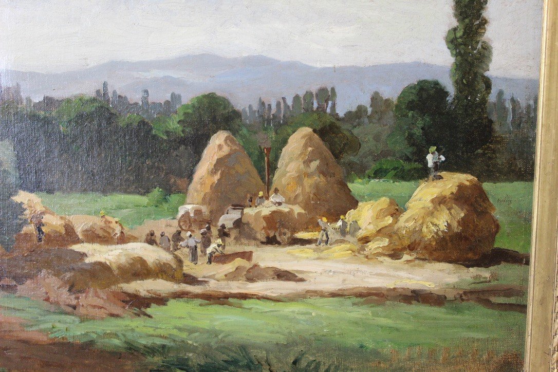 Oil On Canvas Representing A Threshing Scene Around 1910-photo-3