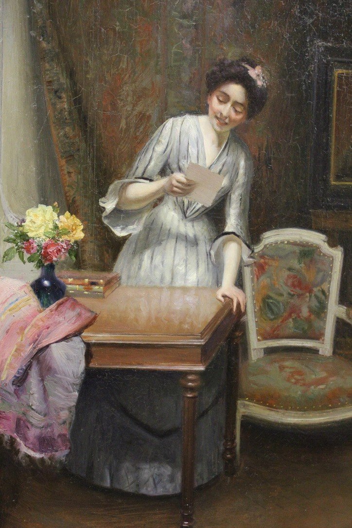 Oil On Canvas Woman With The Letter By Alfred Martin Dated 1904-photo-4