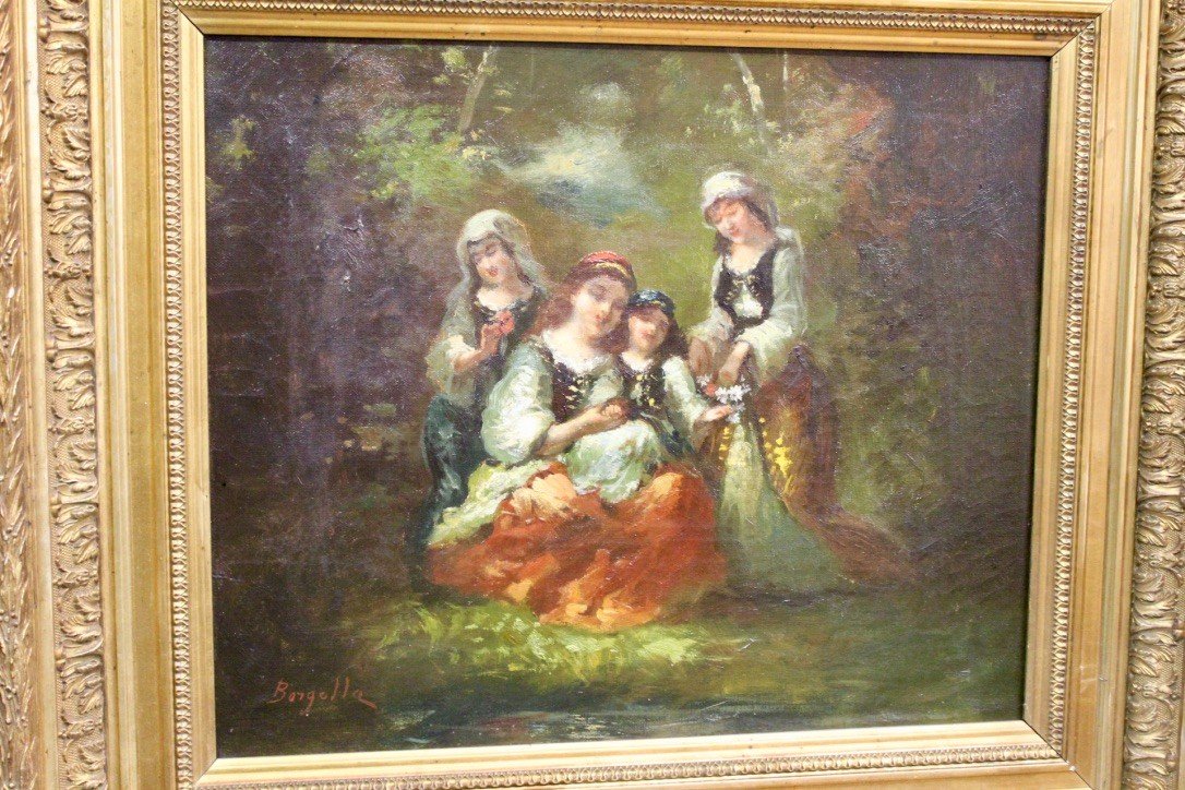 Huile Sur Toile Groupe De Jeunes Filles Célébrant Le Printemps Par Borgella Fin XIX-photo-2