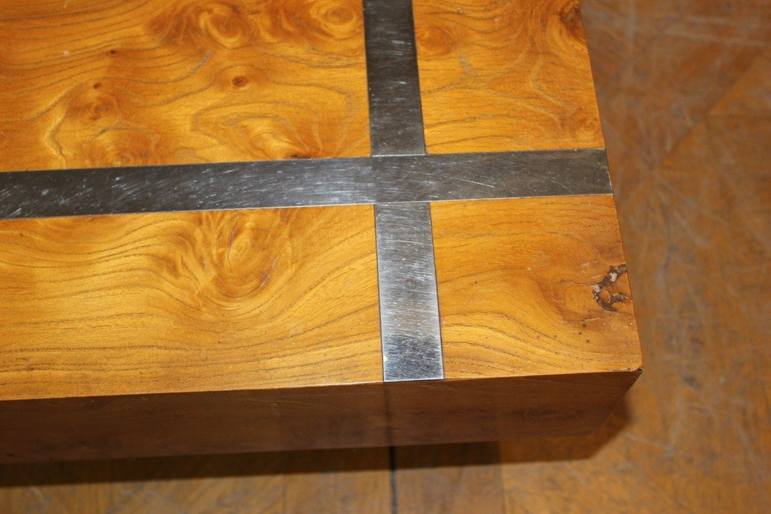 Square Coffee Table In Ash And Stainless Steel Circa 1970-photo-1