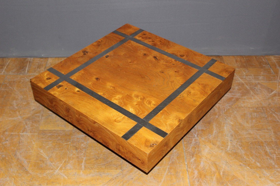 Square Coffee Table In Ash And Stainless Steel Circa 1970-photo-6