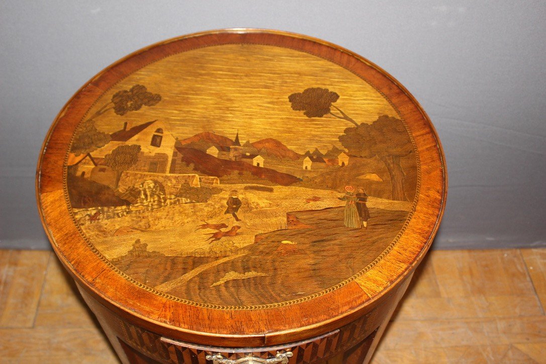 Louis XVI Style Hot Water Bottle Table In Marquetry Around 1900-photo-3