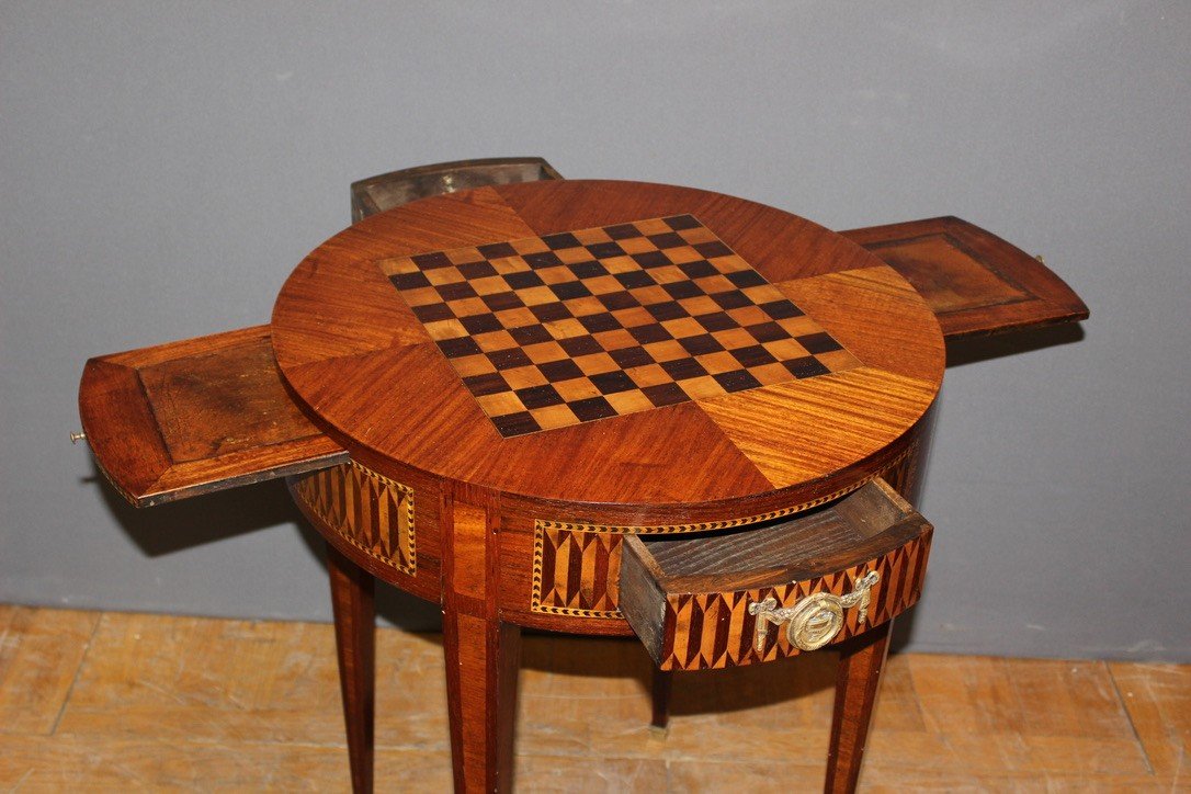 Table Bouillotte De Style Louis XVI En Marqueterie Vers 1900-photo-4
