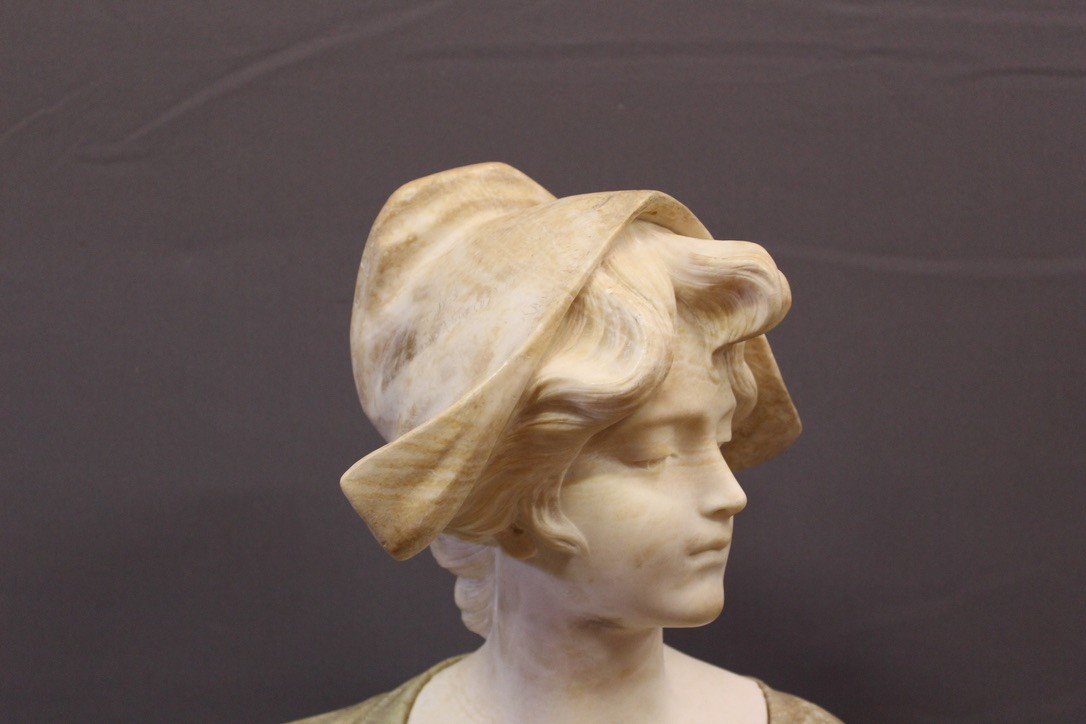 Buste De Jeune Fille En Albâtre à Deux Couleurs Vers 1900-photo-2